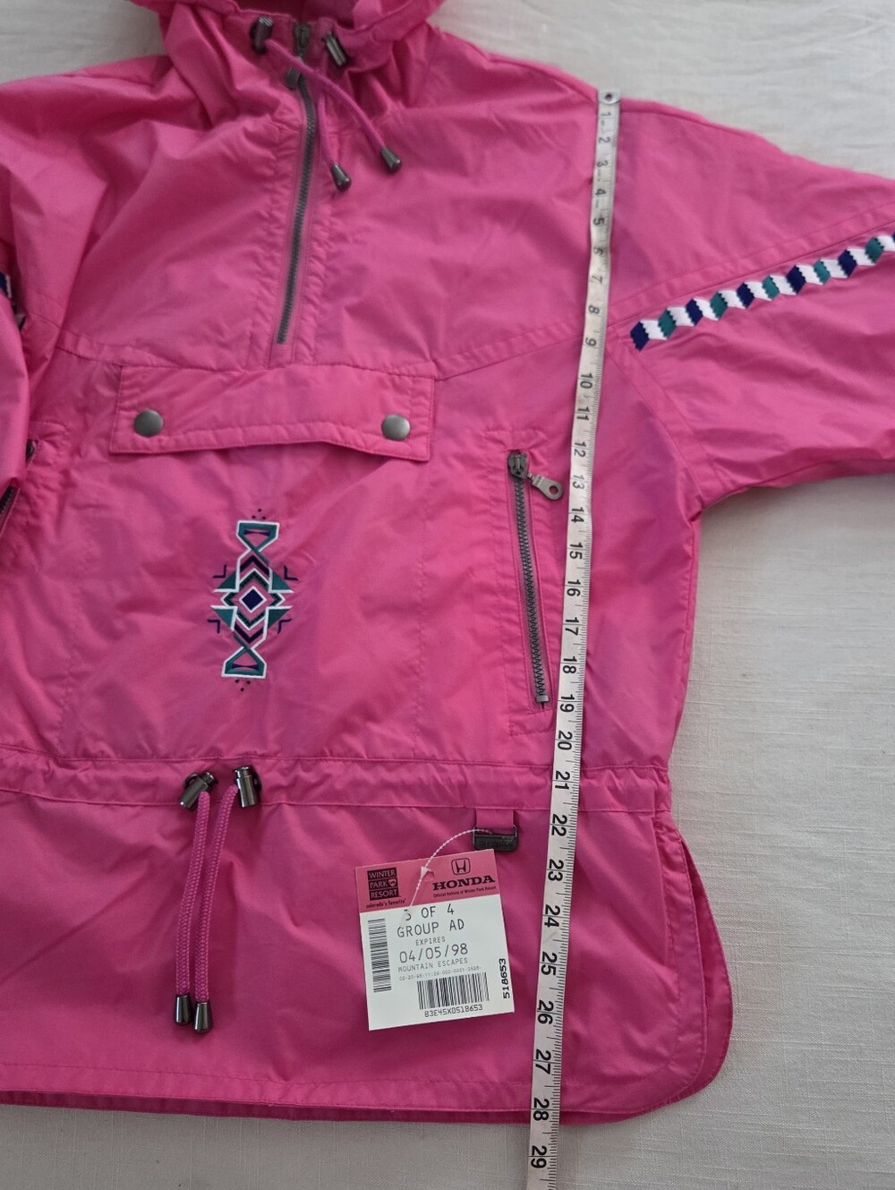 Vintage Snuggler Ski Wear Pink Hooded Windbreaker Jacket Womens Medium Large 6 - Picture 5 of 10